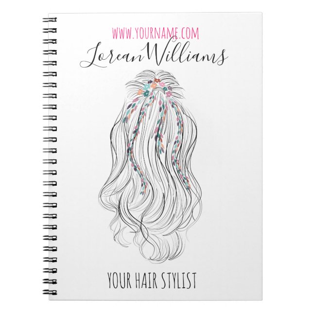 Modern Boho WildblommMöhippa Hair Stylist Blommigt Anteckningsbok (Framsidan)