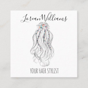 Modern Boho WildblommMöhippa Hair Stylist Blommigt Fyrkantigt Visitkort