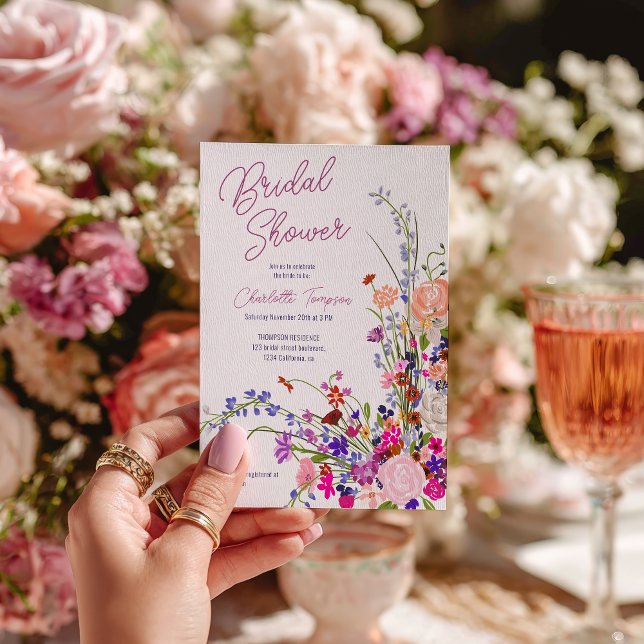 Modern boho wildblommor vattencolor möhippa inbjudningar (Modern boho wildflowers watercolor bridal shower invitation)