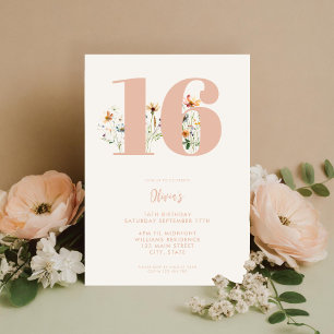 Modern Boho Wildbloms Elegant 16:e födelsedagen Inbjudningar