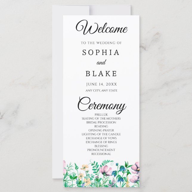 Modern Boho Wildbloms Garden WedWedding Program (Framsida)