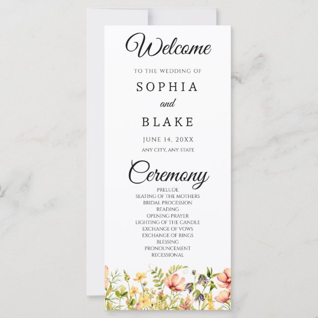 Modern Boho Wildbloms Garden WedWedding Program (Framsida)
