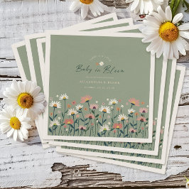 Modern Boho Wildblomsage Sage Baby i Bloom Shower Pappersservett