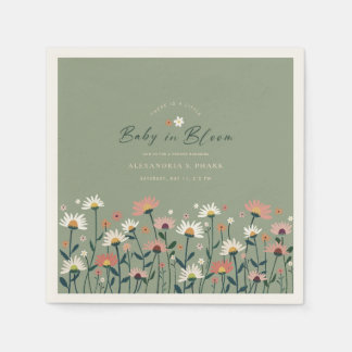 Modern Boho Wildblomsage Sage Baby i Bloom Shower Pappersservett