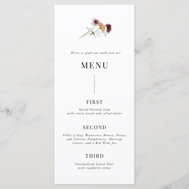Modern Boho Wildblomu Bröllop Menu Meny (Framsida)