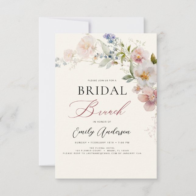 Modern Boho Wildflower Bridal Brunch Shower Inbjudningar (Framsida)
