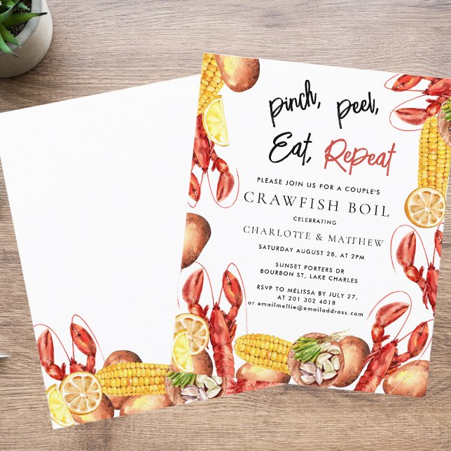 Modern Boil Förlovningsfest-inbjudan för Kräftor (Modern Crawfish Boil Engagement Party Invitation)