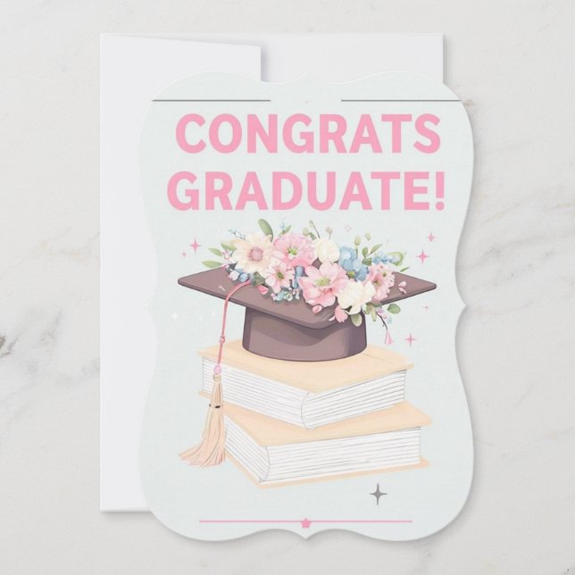 Modern Bokar och Blommigt Cap Studenten-kort (Framsida)