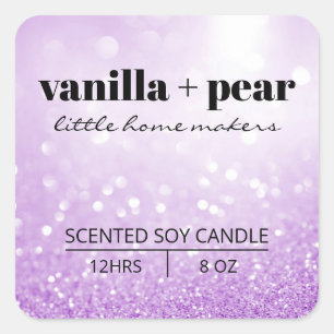 Modern Bokeh Glitter Pastel Lila Candle-etiketter Fyrkantigt Klistermärke