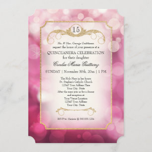 Modern Bokeh Glitter Rosa Glitter Quinceanera Inbjudningar