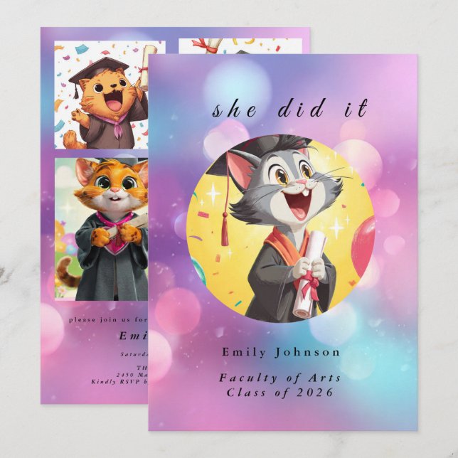 Modern Bokeh Lights Graduation invitation Inbjudningar (Fram/baksida)