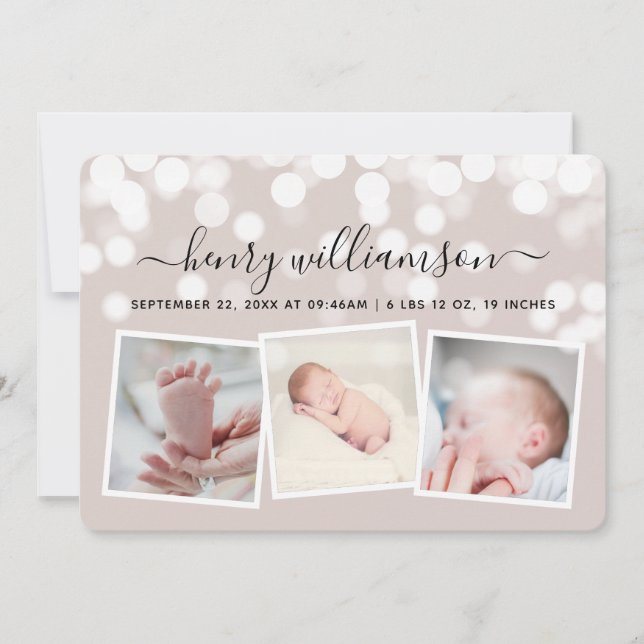 Modern Bokeh Ljus 3 Fotofödelsemeddelande Meddelande (Framsida)