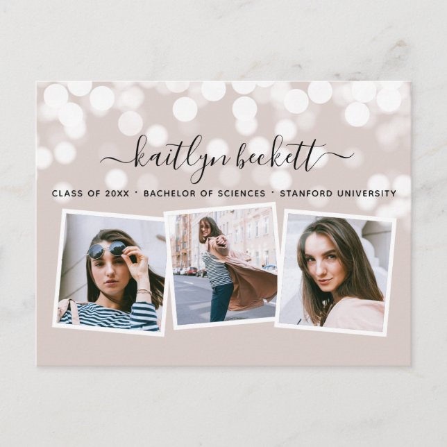 Modern Bokeh Ljus 3 Photo Studenten Meddelande Vykort (Framsida)