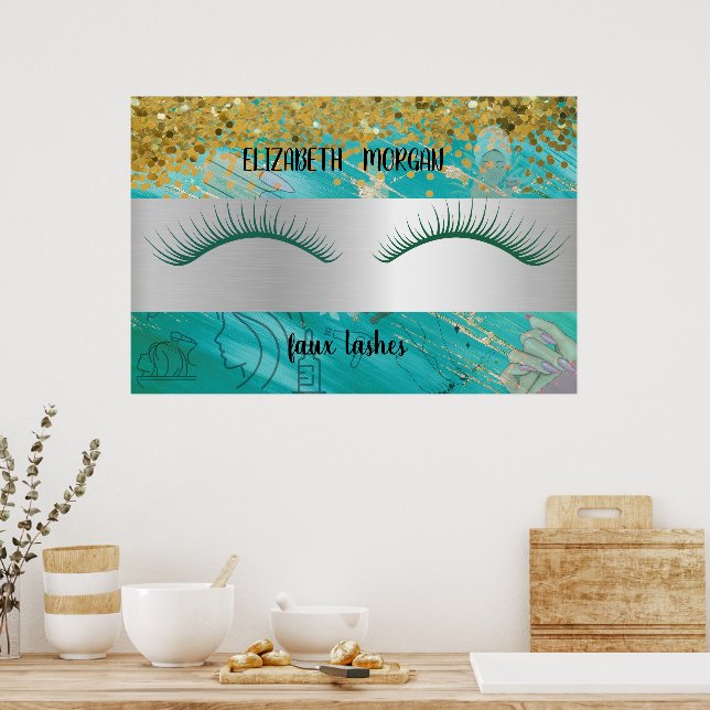 Modern Bokeh,Stripe,Faux Lashes Po Poster (Kök)