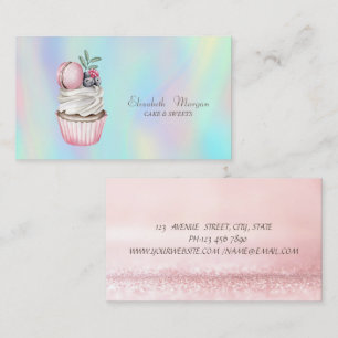 Modern Bokeh Vattenfärg Macaron Holografisk Visitkort