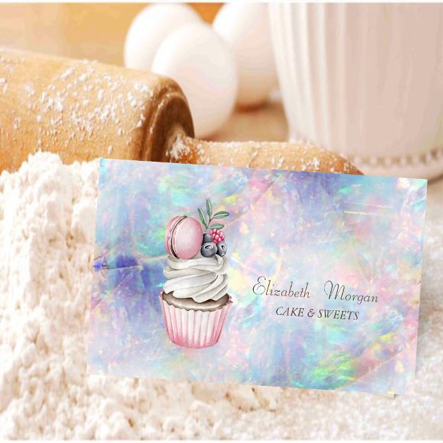 Modern Bokeh Watercolor Macaron Holografisk, Opal Visitkort (Skapare uppladdad)