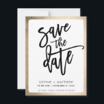 MODERN bokstavsstil för par med falsk guldram Spara Datumet<br><div class="desc">av kat massard >>> https://linktr.ee/simplysweetpaperie <<< A modern design featuring hand lettered, brushed type for your SAVE THE DATE ANNOUNCEMENT. Setup as a template it is simple for you to personalize it - make it yours! >>> TIPS - Klicka bara på "Anpassa" knappen och lägg till/ändra texten, typsnitten, färgerna eller...</div>