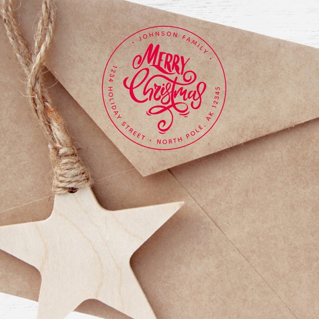 Modern bokstavsstil God Jul Självfärgande Stämpel (Modern Lettering Merry Christmas Self-inking Stamp)