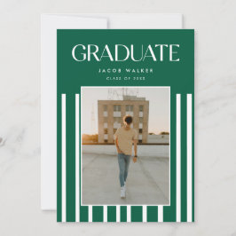 Modern Bold 2-Photo Green Striped Graduation Meddelande