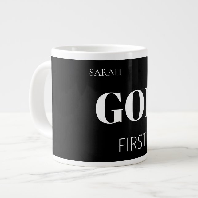 Modern Bold Black God First Faith Saying Slogan  Jumbo Mugg (Framsida vänster)