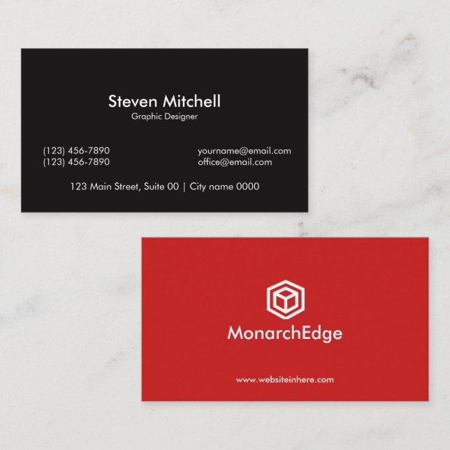 Modern Bold Black Red Creative Graphic Designer Visitkort (Fram/baksida)