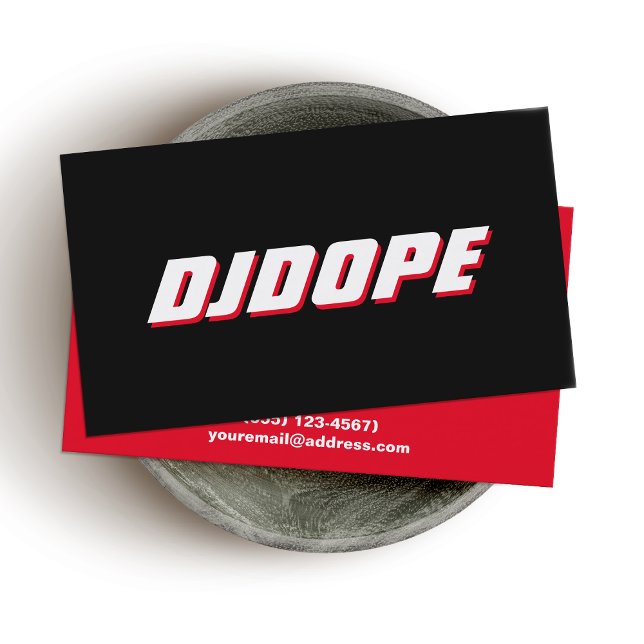 Modern BOLD Black White och Red Typography DJ Visitkort (Skapare uppladdad)