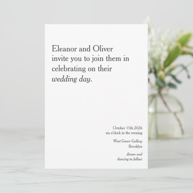 Modern Bold Black White Typography Snyggt Bröllop Inbjudningar (Stående Fram)