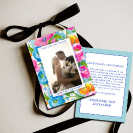 Modern Bold Bright Colorful Floral Photo Wedding Tack Kort