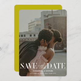 Modern Bold Chartreuse Photo Wedding Save Date Inbjudningar