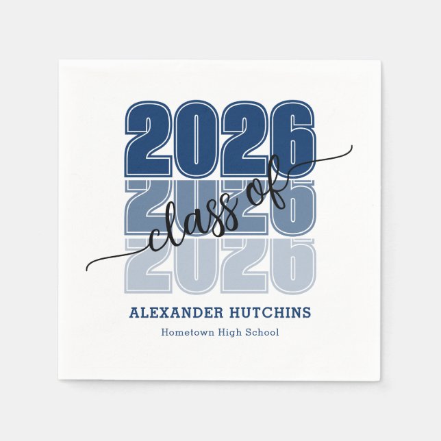 Modern Bold Class 2026 Navy Blue Graduation Party Pappersservett (Framsidan)