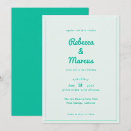 Modern Bold Emerald Mint Retro Vibes Bröllop Inbjudningar