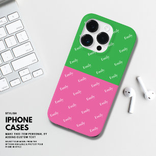 Modern Bold Färg Block Rosa och Grönt Monogram