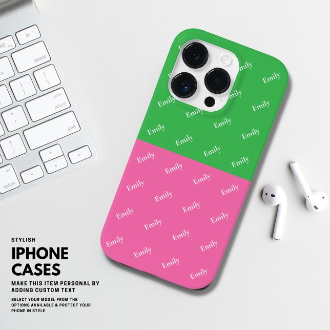 Modern Bold Färg Block Rosa och Grönt Monogram (Skapare uppladdad)