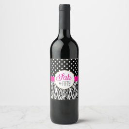 Modern Bold Fifty & Fabulous 50th Birthday Party Vinflaska Etikett