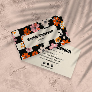 Modern Bold Floral Checkered Business Card Visitkort