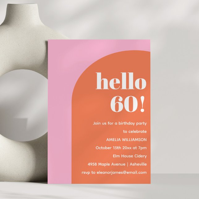 Modern Bold Geometric Pink Orange 60th Birthday Inbjudningar (Skapare uppladdad)