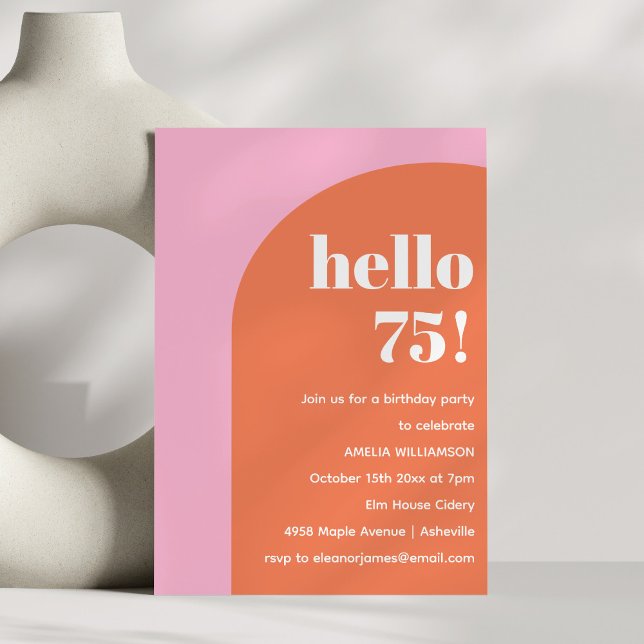 Modern Bold Geometric Pink Orange 75th Birthday Inbjudningar (Skapare uppladdad)
