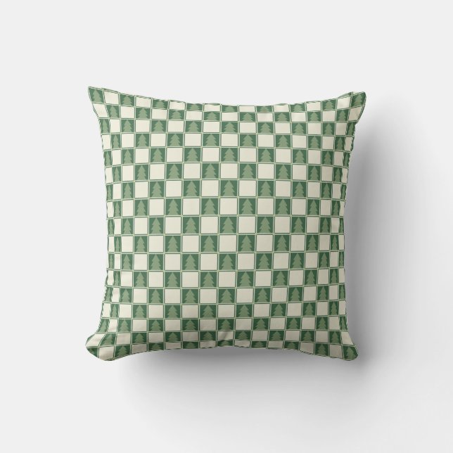 Modern Bold Green Christmas Tree Checker Pattern Kudde (Framsida)
