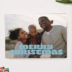 MODERN BOLD Merry Script Retro Photo Blues Julkort