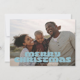 MODERN BOLD Merry Script Retro Photo Blues Julkort