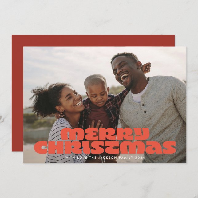 MODERN BOLD Merry Typography retro Photo chistmas Julkort (Fram/baksida)