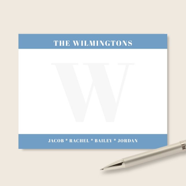 Modern Bold Monogram with Family Names Stationery Anteckningskort (Skapare uppladdad)