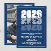 Modern Bold Navy Blue Class of 2026 Graduation
