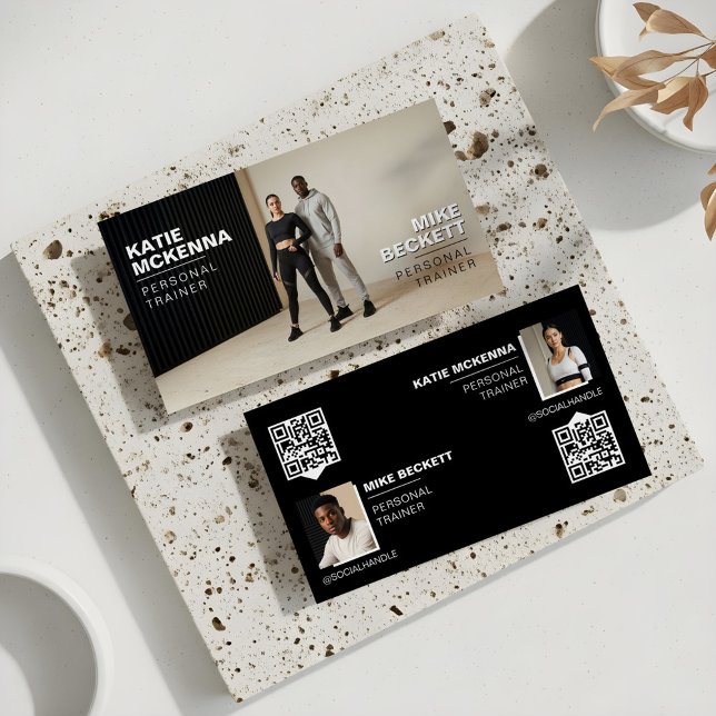 Modern Bold Personal Fitness Trainer Coach Photos Visitkort (Modern Partners Photo Fitness Trainer QR Code Business Card)
