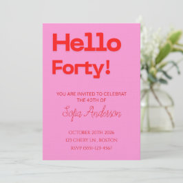 Modern Bold Pink Red Birthday Invitation Inbjudningar