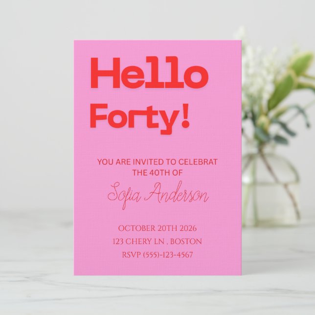 Modern Bold Pink Red Birthday Invitation Inbjudningar (Stående Fram)