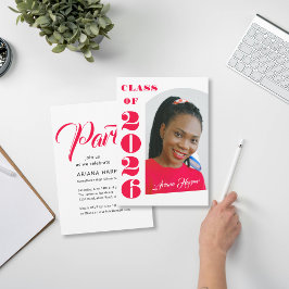 Modern Bold Pink Script Graduation Party Inbjudningar