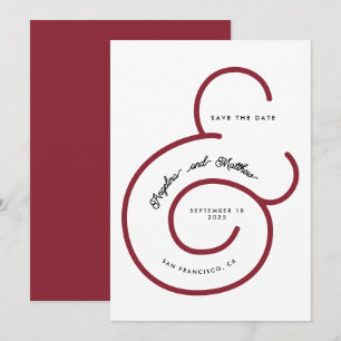 Modern Bold Red Script Big Ampersand Bröllop Spara Datumet
