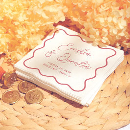 Modern Bold Red Wavy Frame Retro Wedding Pappersservett