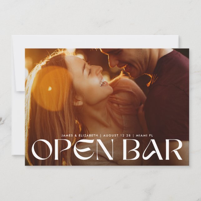 Modern Bold Retro Open Bar FullBleed Photo Wedding Spara Datumet (Framsida)